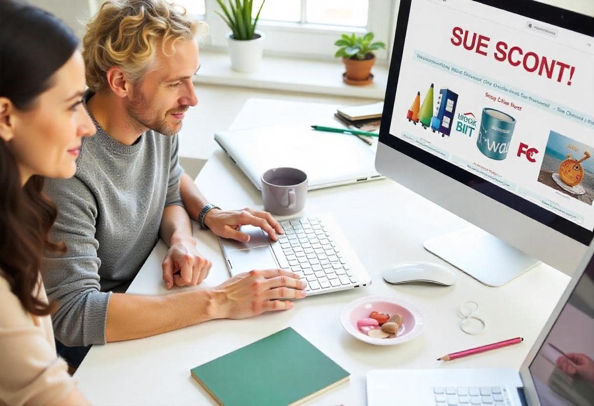 man and woman with a computer